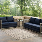 Modway - Linza Treillis Wave Abstract à l’intérieur et à l’extérieur Tapis de comédie 8 pi l x 10 pi L - Beige et gris-Tissage serré à poil bas