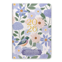 Orange Circle Studio - 2026 Agenda mensuel de poche - 4,5 po x 6,5 po - Oiseaux et fleurs-Doté plages mensuelles et pages de notes