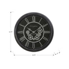 Monarch Specialties - Horloge - 23 po Rond - Mécanisme D'Engrenage - Horloge Murale - Noir - Transitionnel-Fabriqué avec un cadre en plastique durable dans une finition noire classique, avec des engrenages et des aiguilles en métal gris sous une surface en verre transparent, parfait pour les décors d'intérieur tendance
