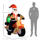 HOMCOM - Père Noël à moto gonflable de 5 - 5ft illuminé pour décoration de jardin de vacances - Blanc - Rouge et Vert-Gonflage automatique après la mise sous tension vous permet d'utiliser facilement 