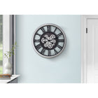 Monarch Specialties - Horloge - 20 po Rond - Mécanisme D'Engrenage - Horloge Murale - Noir - Argent - Transitionnel-Elle est dotée d'un mécanisme à engrenages unique en argent avec des aiguilles en métal noir sur fond imprimé et d'un mouvement à quartz pour un chronométrage précis