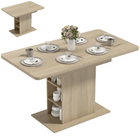 HOMCOM - Table à manger extensible 43,3 po-51,2 po avec étagères de rangement ouvertes pour 4-6 personnes - bois naturel-Plateau épais en MDF de 1,2 po pour plus de durabilité et de solidité, supportant jusqu'à 264 lb avec une base à piédestal 
