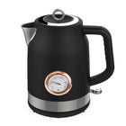 JS Gourmet - Bouilloire électrique en acier inoxydable 1,7 L, collection Retro Rosewood - Noir-Capacité 1,7 L