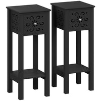 HOMCOM - Table de nuit - noir - lot de 2-Les tables d’appoint avec tiroirs et étagères gardent les essentiels organisés 