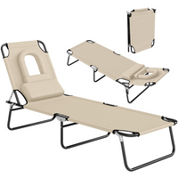 Outsunny - Chaise longue d’extérieur réglable avec ouverture pour le visage et coussin - beige-Convient pour les parcs extérieurs, jardins, terrasses, bords de piscine, vérandas, plages, et plus encore