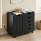 HOMCOM - Caisson mobile à 5 tiroirs latéraux avec ports USB - noir-Comprend cinq tiroirs et une grande armoire pour un rangement organisé des fournitures de bureau  
