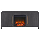 Hudson&Canal - Meuble TV Jasper avec cheminée à bois pour téléviseurs jusqu'à 65 pouces - Gris anthracite-Comprend un foyer électrique avec des bûches imitation bois, avec 4 étagères et 2 portes fermées pour un grand espace de rangement
