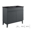 Modway - Render 36" Vanette de salle de bain - Gris Noir-Pieds en bois effilés