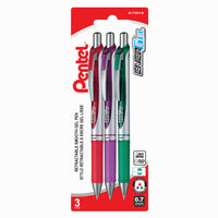Pentel – Stylos à encre gel liquide EnerGel rétractable – 0,7 mm – couleurs variées – paquet de 3-Conception voulant incorporer les meilleures qualités de l'encre liquide