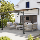 Outsunny - Pergola d’extérieur 11 pi l x 10 pi L - toit rigide adossé mural - brun-Les boulons et piquets inclus pour le béton ou l’herbe assurent la stabilité face aux vents forts