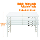 Homy Casa - Table pliante portative de 4 pi avec 4 hauteurs réglables pour utilisation intérieure et extérieure, camping - Blanc-Le cadre en acier offre un soutien solide