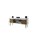 Manhattan Comfort - Meuble TV Bradley 62,99 po style Mid-Century Modern - Blanc et Brun Rustique-Comprend 1 ouverture pour la gestion des câbles