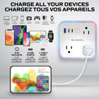 Bell+Howell - Parasurtenseur à 3 prises avec bloc d'alimentation à DEL et 1 port USB-A et 2 ports USB-C - Cordon de 6 pi-Design élégant avec cordon d'alimentation de 72 pouces et prise d'alimentation à plat à 45 degrés
