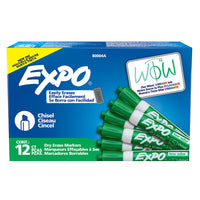Expo Low Odour Dry Erase Markers - Chisel Tip - Green - 12 Pack-Dry erase markers with the most vibrant ink yet from Expo