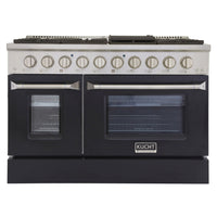 Kucht - 48 po Série KNG Cuisinière Pro Style au gaz naturel - Acier inoxydable/Noir-Cuisinez et pâtissez comme un professionnel grâce à deux fours séparés dotés de larges vitres. Le four principal est un four robuste en porcelaine bleue d’une capacité de 4,2 pi³, tandis que le four latéral supplémentaire offre une capacité de 2,5 pi³
