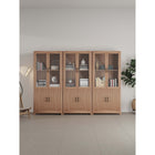 Manhattan Comfort - Jodie 31 po Bibliothèque Mid-Century Moderne - Érable - Lot de 3-2 portes vitrées à fermeture douce en verre trempé en haut et 2 portes nervurées en bois manufacturé à fermeture douce en bas