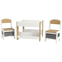Qaba - Ensemble table et chaises pour enfants 3 pièces avec plateau réversible - Bois naturel-Comprend 2 chaises, 1 table, adaptées aux crèches et salles de jeux 