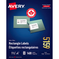 Avery - Étiquettes d'adresse laser/jet d'encre nº 5159, blanches, 1-1/2 po x 4 po, paquet de 1400-Feuilles anti-blocage