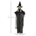 HOMCOM - Accessoire d'Halloween sorcière noire avec yeux lumineux-La voix effrayante qui parle renforce l'atmosphère sinistre 