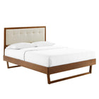 Modway - Willow Bois Lit à plateforme queen avec cadre angulaire, Noyer beige-Tête de lit capitonnée à touffes