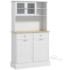 HOMCOM - Armoire de cuisine avec station de recharge - blanc-Rangement composé d'une armoire fermée, de 2 étagères ouvertes, de 2 grands tiroirs, d'un plan de travail spacieux et de 2 armoires basculantes 