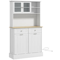 HOMCOM - Armoire de cuisine avec station de recharge - blanc-Rangement composé d'une armoire fermée, de 2 étagères ouvertes, de 2 grands tiroirs, d'un plan de travail spacieux et de 2 armoires basculantes 