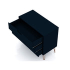 Manhattan Comfort - Rockefeller commode 3 tiroirs de 89,56 cm style milieu du siècle, bleu minuit Tatiana, lot de 2-Pieds évasés en fil métallique à la mode pour une durabilité accrue
