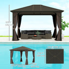 Outsunny - Gazebo Deluxe Hardtop de 10' x 12' avec rideaux et moustiquaire - couleur café-Le filet zippé et le rideau entièrement fermés éloignent les moustiques et renforcent l'intimité 