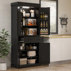 HOMCOM - Armoire de cuisine garde-manger 71 po avec porte-épices et lumières LED - noir-Quatre étagères réglables sur trois niveaux offrent des options d'organisation flexibles 