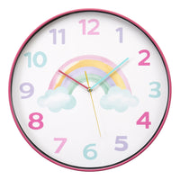 Monarch Specialties - 9103 Horloge Murale Juvénile Rond de 18" - Visage Multicolore/Cadre Rose-Cette horloge murale analogique ronde de 45 cm est dotée d'un joli cadran multicolore et d'un élégant cadre rose, ce qui en fait un élément remarquable dans n'importe quelle chambre d'enfant