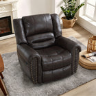 Ebello - Chemika Fauteuil inclinable manuel grand format classique de 40,9 po avec rembourrage ultra-doux et clous décoratifs, brun foncé-9