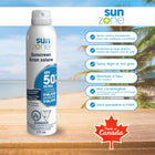 Sunzone - Spray solaire ultra-protecteur SPF 50+ - 177 ml - Lot de 12-Résistant à l’eau pendant 80 minutes
