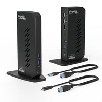 Plugable - Station d'accueil universelle USB 3.0 USB-C enfichable pour double écran pour ordinateur portable-Extensibilité flexible : cette station d'accueil USB 3.0 pour ordinateur portable fournit deux sorties vidéo HD HDMI, un Ethernet Gigabit filaire, une prise audio combinée de 3,5 mm, deux ports USB 3.0 et quatre ports USB 2.0. Comprend des câbles USB 3.0 et USB-C pour une connectivité hôte flexible