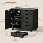 HOMCOM - Caisson mobile à 5 tiroirs latéraux avec ports USB - noir-Le support pour imprimante se déplace facilement sur quatre roulettes, dont deux avec freins pour plus de stabilité  