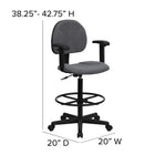 Flash Furniture - Tabouret de dessinateur ergonomique en tissu avec bras (26 à 30,5 po ou de 22,5 à 27 po haut.), gris-Siège pivotant