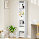 HOMCOM - Bibliothèque étroite haute à 6 niveaux avec tiroir et porte - blanc-Fabriqué en panneaux de particules pour une utilisation quotidienne fiable 
