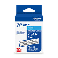 Brother - Ruban laminé authentique pour étiqueteuses P-touch, 6 mm l x 8 m L - transparent avec texte noir-Ruban laminé TZe transparent avec texte noir d’une largeur de 6 mm pour étiqueteuses P-touch de Brother