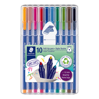 Staedtler - Feutres Triplus Broadliner – 1,0 mm – couleurs assorties – paquet de 10-Pointe large