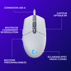 Logitech - Souris de jeu RVB programmable  G203 Prodigy - blanche-Connexion par USB type A. longueur du câble: 2,1 m	