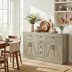 HOMCOM - Buffet de style ferme 55 po avec portes de grange et tiroirs - grain de bois gris-Personnalisez votre espace grâce aux étagères réglables sur trois niveaux pour les grandes casseroles 
