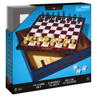 Spin Master - Cardinal Classics Games, Coffret 10 jeux, Jeux de société-Contenu: Coffret en bois avec plateau supérieur double face, plateau intérieur de backgammon et plateau de jeu inférieur, 60 pièces de dames chinoises, 48 pièces de Mancala, 32 pièces d'échecs, 30 pièces de dames, 30 baguettes, 2 dés, 1 videau, 1 règle du jeu 