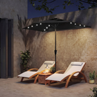 Outsunny - Parasol demi-patio avec lumières LED solaires et manivelle - 9 pi - noir-Comprend 25 lumières LED alimentées par l'énergie solaire sur les baleines pour une ambiance en soirée