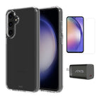 AXS - Ensemble de départ avec étui ULTRA CLEAR transparent testé contre les chutes, protecteur d’écran et chargeur 30W pour Samsung Galaxy S23 FE-Étui résistant aux chutes avec des poches d’air absorbant les chocs