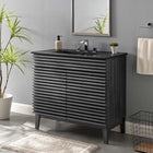Modway - Render 36" Vanette de salle de bain - Noir charbon-Coiffeuse à grains de noyer