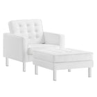 Modway - Loft Touffe Cuir végane Fauteuil et ensemble ottoman - Blanc argenté-Ensemble de fauteuil et ottoman du milieu du siècle