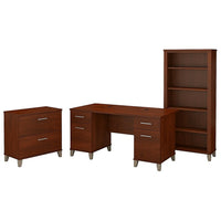 Bush Furniture Somerset – Bureau de bureau 60 W avec classeur latéral et bibliothèque à 5 étagères - cerisier Hansen (SET013HC)-L'ensemble comprend : un bureau de 60 W, un classeur latéral et une bibliothèque à 5 étagères