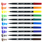 Tombow - Stylos à double pointe, couleurs primaires, paq./10-Marqueurs à double pointe à base d'eau - les couleurs peuvent être mélangées