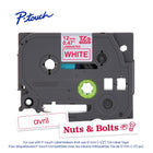Brother TZe232 Ruban laminé blanc avec texte rouge authentique pour étiqueteuses P-touch, 12 mm de largeur x 8 m de longueur-L’endos fendu facile à peler permet l’application rapide de l’étiquette