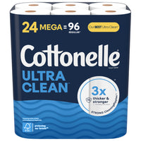 Cottonelle - Papier hygiénique Ultra Clean - papier hygiénique robuste - Paquet de 24-Papier hygiénique Cottonelle Ultra Clean, 24 méga rouleaux, 284 feuilles par rouleau