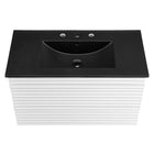 Modway - Render Support mural de 36" Vanette de salle de bain - Blanc Noir-Bassin d’évier en céramique